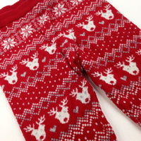 Reindeer & Hearts Red Knitted Leggings - Girls 12-18 Months