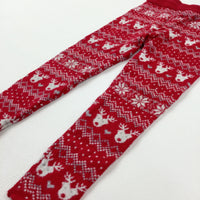 Reindeer & Hearts Red Knitted Leggings - Girls 12-18 Months