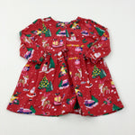 Trees & Father Christmas Red Jersey Dress - Girls 12-18 Months