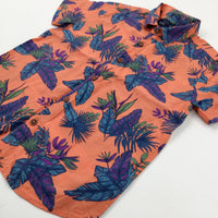 Tropical Leaves Orange Shirt - Boys 4-5 Years