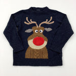 Rudolph Appliqued Mottled Navy Knitted Jumper - Boys 6-7 Years