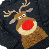 Rudolph Appliqued Mottled Navy Knitted Jumper - Boys 6-7 Years