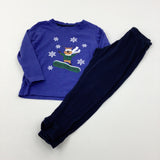 'Snow!' Reindeer Skiing Blue Pyjamas - Boys 2-3 Years