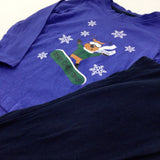 'Snow!' Reindeer Skiing Blue Pyjamas - Boys 2-3 Years