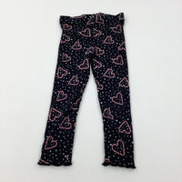 Hearts Spotty Textured Black Leggings - Girls 4-5 Years