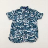 Tropical Leaves Blue & Green Shirt - Boys 4-5 Years