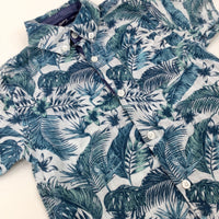 Tropical Leaves Blue & Green Shirt - Boys 4-5 Years