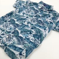 Tropical Leaves Blue & Green Shirt - Boys 4-5 Years