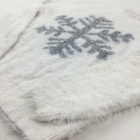 Snowflake Sparkly White Fluffy Knitted Jumper - Girls 10-11 Years