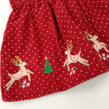 Reindeer Appliqued Spotty Red Cord Dungaree Dress - Girls 12-18 Months