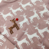 Reindeer Sequinned Dusky Pink Knitted Jumper - Girls 18-24 Months