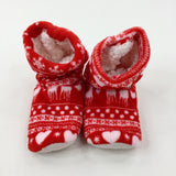 Hearts Red Fleece Lined Red Slippers - Size 4