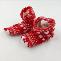 Hearts Red Fleece Lined Red Slippers - Size 4