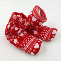 Hearts Red Fleece Lined Red Slippers - Size 4