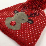 Reindeer Sequinned Hearts Red Knitted Winter Hat - Girls 3-6 Years