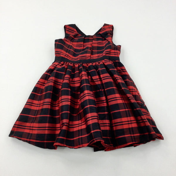 Red & Black Checked Party Dress - Girls 3-4 Years