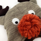 Rudolph Fleece Lined Beige Knitted Winter Hat - Boys/Girls 3-6 Years