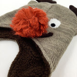 Rudolph Fleece Lined Beige Knitted Winter Hat - Boys/Girls 3-6 Years