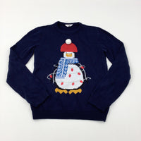 Snowman Embroidered Navy Knitted Jumper - Boys/Girls 11-12 Years