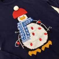 Snowman Embroidered Navy Knitted Jumper - Boys/Girls 11-12 Years