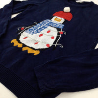 Snowman Embroidered Navy Knitted Jumper - Boys/Girls 11-12 Years