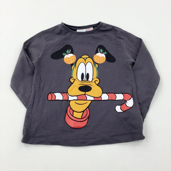 Disney's Pluto Glittery Charcoal Grey Long Sleeve Top - Girls 4-5 Years