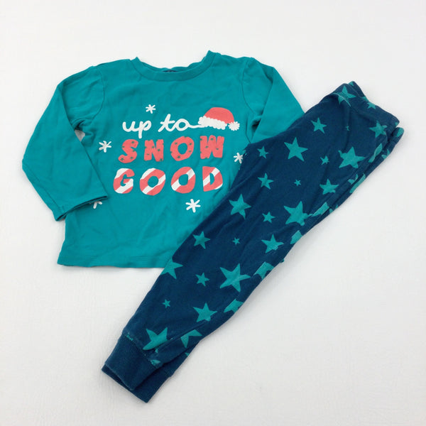 'Up To Snow Good' Snowflakes Teal & Blue Pyjamas - Boys 3-4 Years