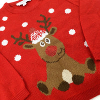 Rudolph Snowing Red Knitted Jumper - Girls 9-12 Months