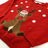 Rudolph Snowing Red Knitted Jumper - Girls 9-12 Months