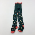 Holly & Reindeer Sparkly Green Knitted Tights - Girls 7-8 Years