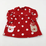 Reindeer Spotty Glittery Red Jersey Dress - Girls 6-9 Months