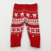 Snowflakes & Christmas Trees Red & Cream Knitted Leggings - Girls 6-9 Months