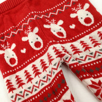 Snowflakes & Christmas Trees Red & Cream Knitted Leggings - Girls 6-9 Months