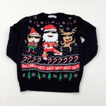 'Ho Ho Ho' Father Christmas & Elf Black Knitted Jumper - Boys/Girls 7-8 Years