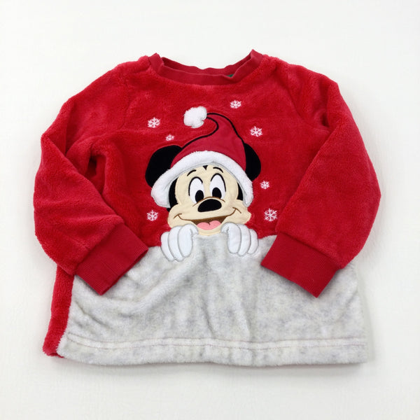 Mickey Mouse Appliqued Red Fleece Jumper Boys Girls 2 3 Years