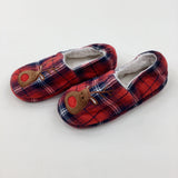 Rudolph Appliqued Red & Navy Tartan Slippers - Size 12-13