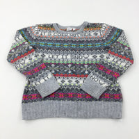 'Let It Snow' Snowflakes Grey Knitted Jumper - Girls 11-12 Years