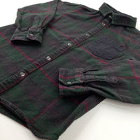 Green Checked Long Sleeved Shirt - Boys 7-8 Years