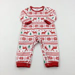 Snowflakes & Reindeer Red & White Babygrow - Boys/Girls 6-9 Months