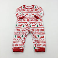 Snowflakes & Reindeer Red & White Babygrow - Boys/Girls 6-9 Months