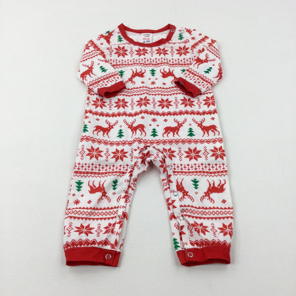 Snowflakes & Reindeer Red & White Babygrow - Boys/Girls 6-9 Months