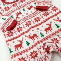 Snowflakes & Reindeer Red & White Babygrow - Boys/Girls 6-9 Months