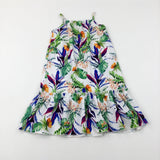 Tropical Flowers & Leaves White Dress - Girls 6-7 Years