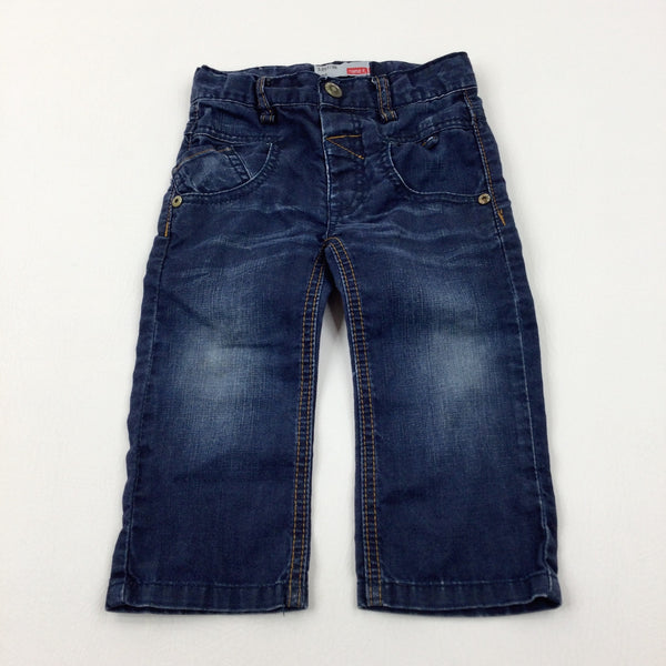 Dark Blue Denim Jeans With Adjustable Waist - Boys 12-18 Months