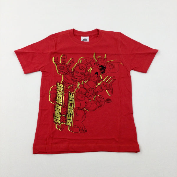 **NEW** 'Superheroes To The Rescue' Marvel Red T-Shirt - Boys 7-8 Years