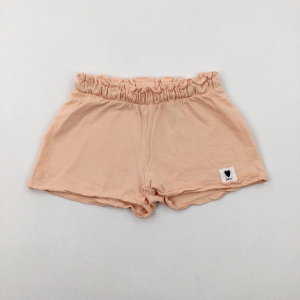 'Love' Peach Jersey Shorts - Girls 7-8 Years