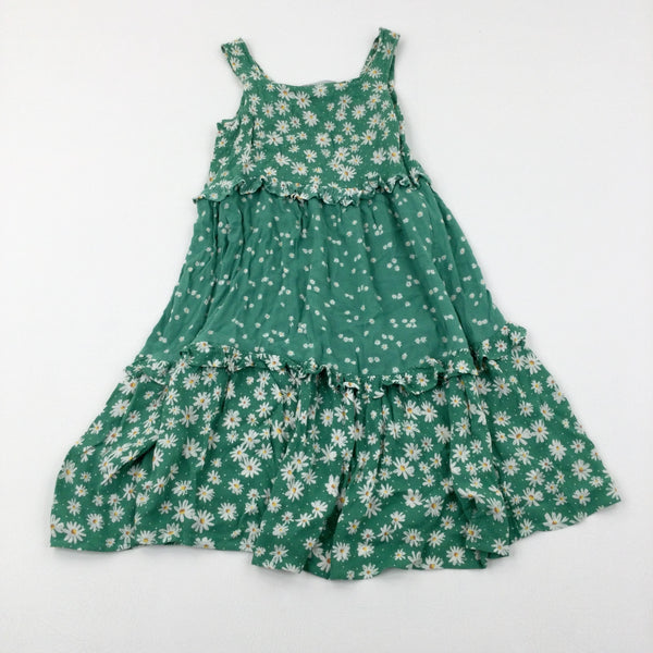 Flowers Spotty Green Dress - Girls 6-7 Years