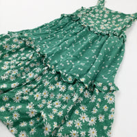 Flowers Spotty Green Dress - Girls 6-7 Years