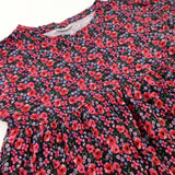 Flowers Red & Navy Dress - Girls 7-8 Years