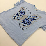 'Live In The Moment' Butterfly Glittery Blue T-Shirt - Girls 7-8 Years